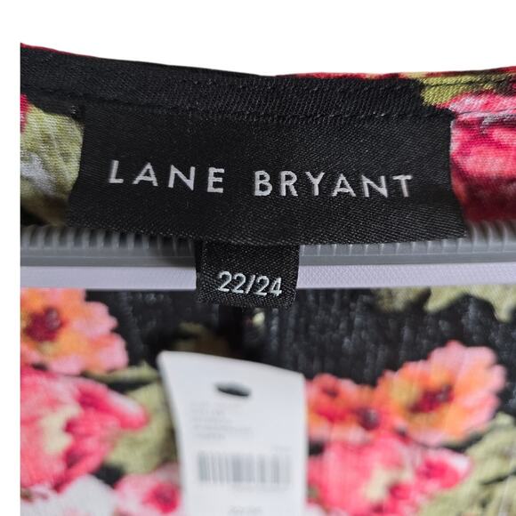 Lane Bryant Open Tie Black Pink Floral Puff Sleeve Women's Cardigan 22/24 NWT - Picture 4 of 6